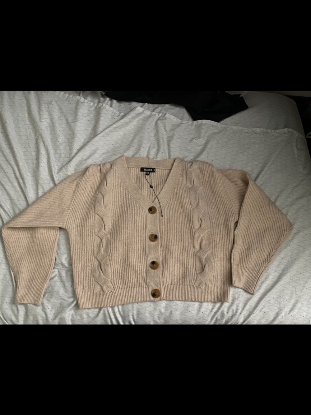 Missguided Cream Cable Knit Cardigan with Brown Buttons